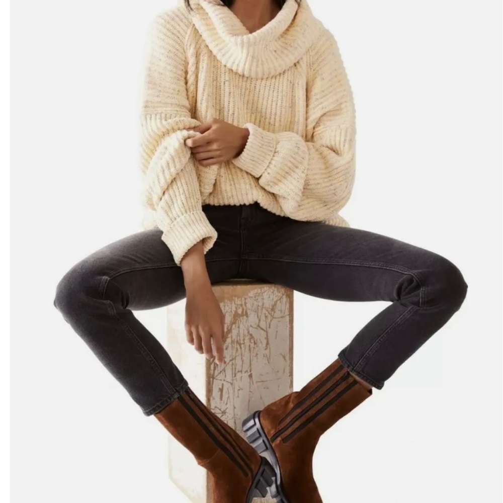 NWT Free People Leo Tunic Sassy Peach Chunky Knit Sweater Size XL Long Sleeve